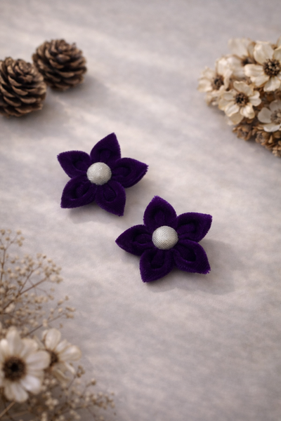 Set Of 2 Velvet Flower Alligator Clip- Purple