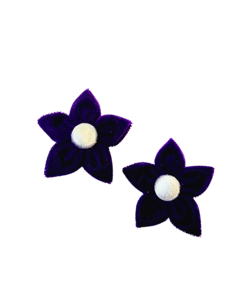 Set Of 2 Velvet Flower Alligator Clip- Purple