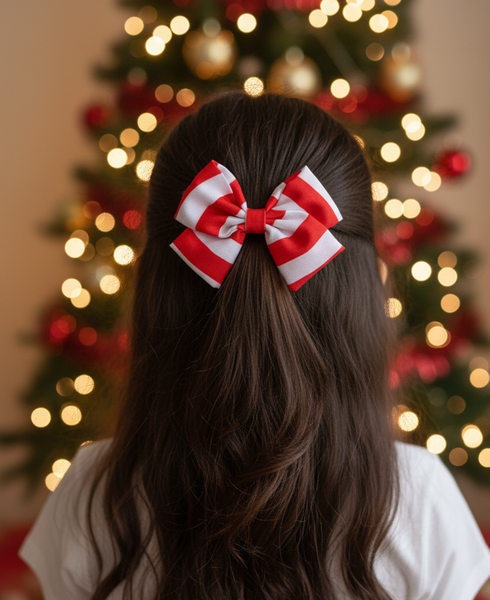 Christmas Candy Cane Bow Alligator Clip- Multicolor