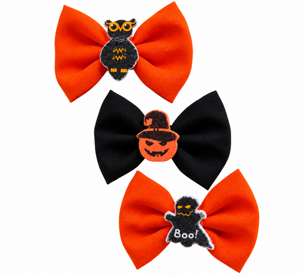 Set of 3 Halloween Applique Bow Alligator Clip- Orange Black