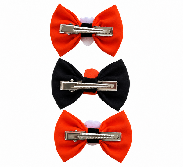 Set of 3 Halloween Applique Bow Alligator Clip- Orange Black