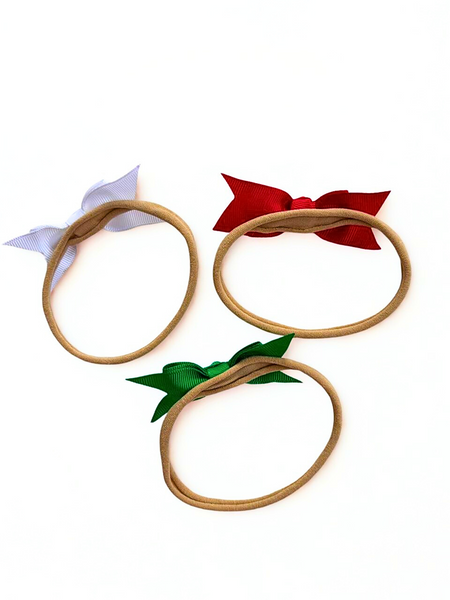 Set of 3 Ribbon Christmas Bows Trio Headbands- Red, White, Green