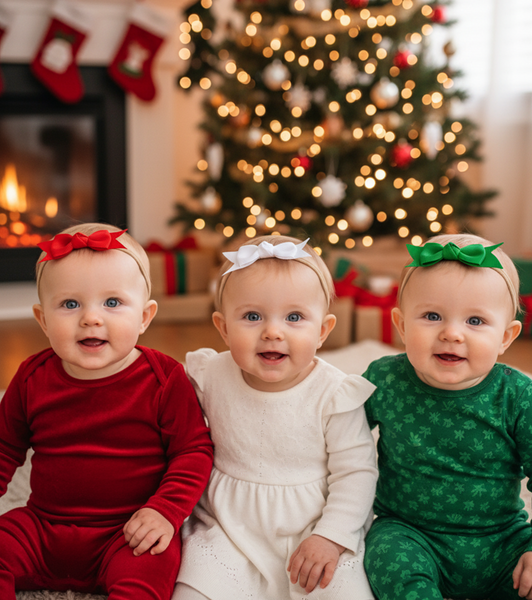 Set of 3 Ribbon Christmas Bows Trio Headbands- Red, White, Green