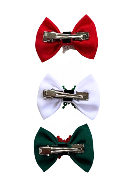 Set of 3 Snowflake Christmas Bows Alligator Clip- Red, White, Green