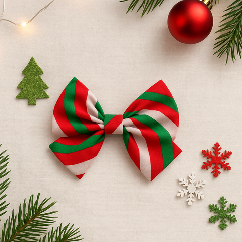 Christmas Jolly Striped Bow Alligator Clip- Multicolor