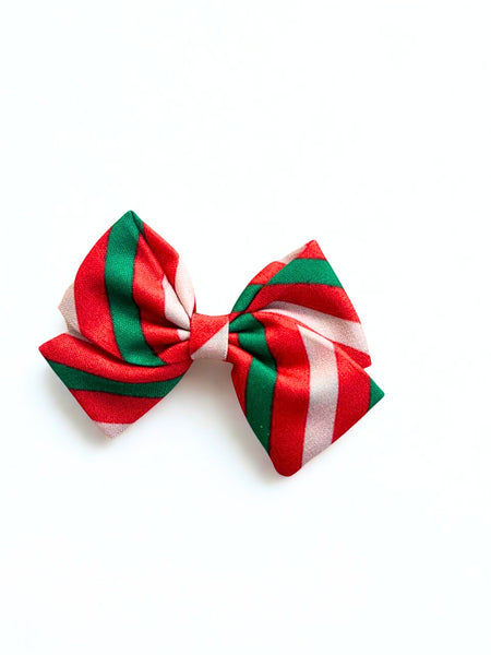 Christmas Jolly Striped Bow Alligator Clip- Multicolor