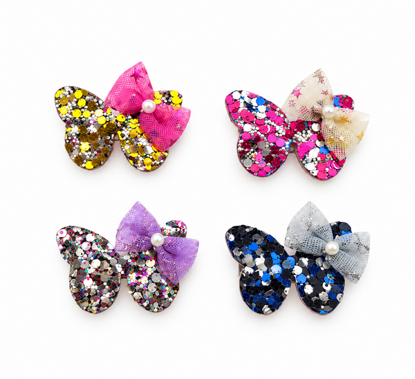 Set of 4 Glittery Butterfly Bow Alligator Clip- Multicolor