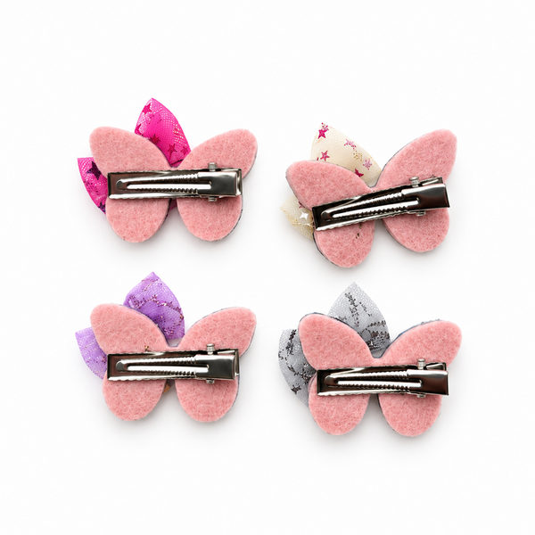 Set of 4 Glittery Butterfly Bow Alligator Clip- Multicolor