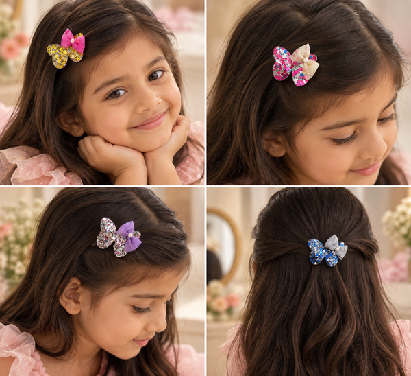 Set of 4 Glittery Butterfly Bow Alligator Clip- Multicolor