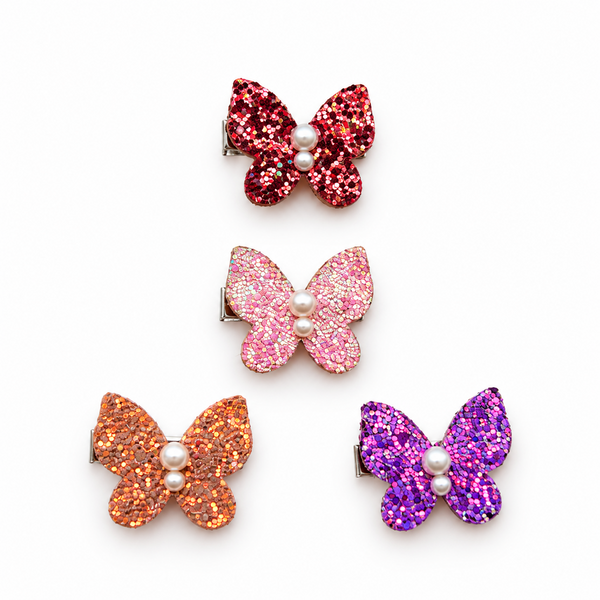 Set of 4 Glittery Butterfly Pearl Alligator Clip- Multicolor
