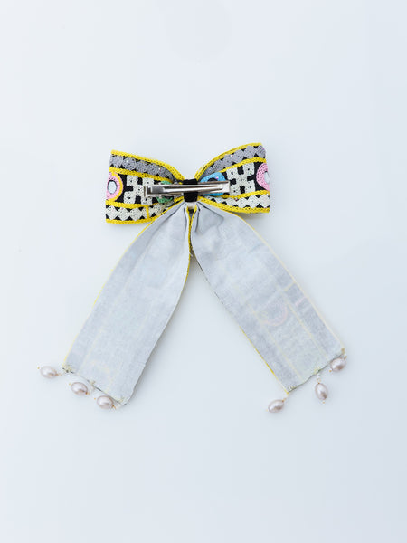 Navratra Huge Bow mirror work & pearls Alligator Clip- Multicolor