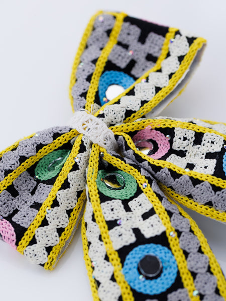Navratra Huge Bow mirror work & pearls Alligator Clip- Multicolor
