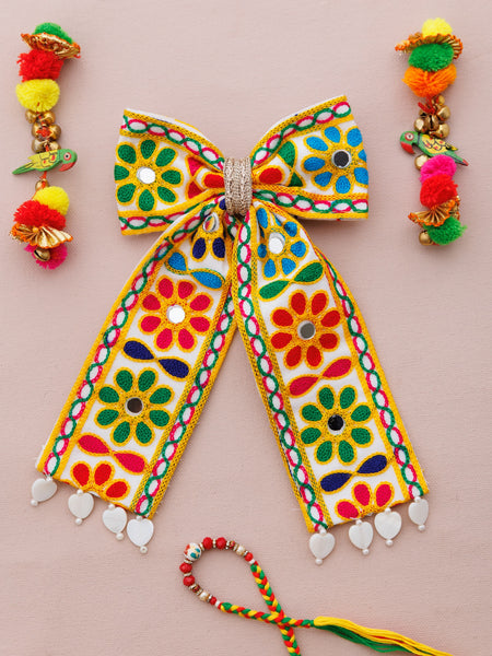 Navratra Huge Bow colorful, mirrored beads work Alligator Clip- Multicolor