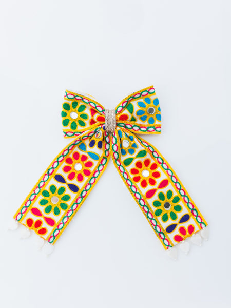 Navratra Huge Bow colorful, mirrored beads work Alligator Clip- Multicolor