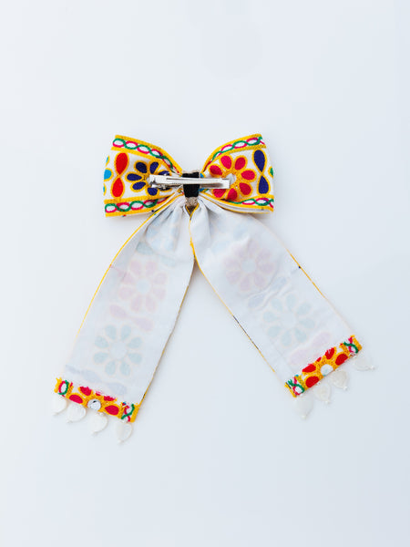 Navratra Huge Bow colorful, mirrored beads work Alligator Clip- Multicolor