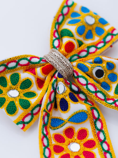 Navratra Huge Bow colorful, mirrored beads work Alligator Clip- Multicolor