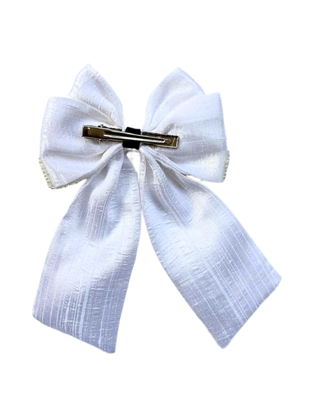 Valentine Pearl Embellished Sailor Bow Alligator Clip- White