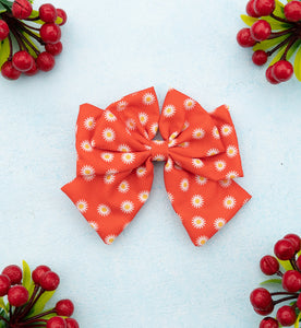Daisy Printed Multi-layered Bow Alligator Hair Clip- Red