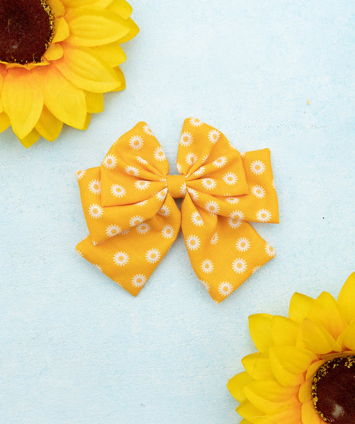 Daisy Printed Multi-layered Bow Alligator Hair Clip- Yellow