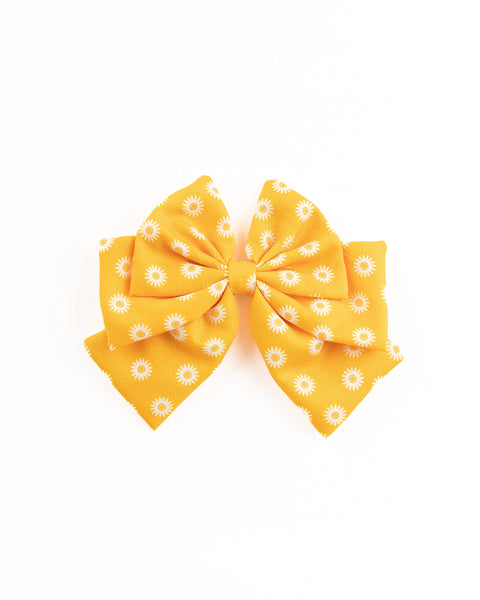 Daisy Printed Multi-layered Bow Alligator Hair Clip- Yellow