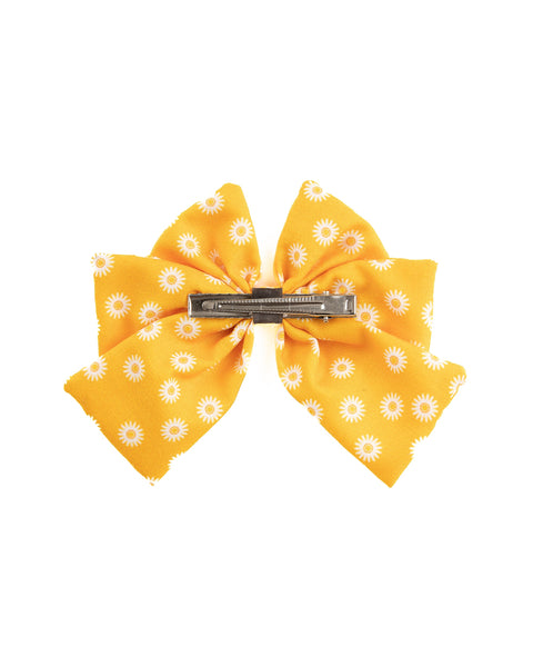 Daisy Printed Multi-layered Bow Alligator Hair Clip- Yellow