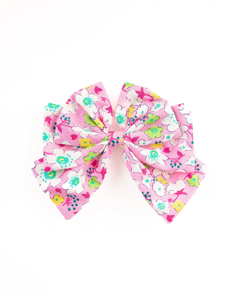 Floral Printed Multi-layered Bow Alligator Hair Clip- Pink