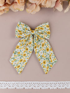 Oversized Floral Sailor Bow Alligator Hair Clip- Yellow & White