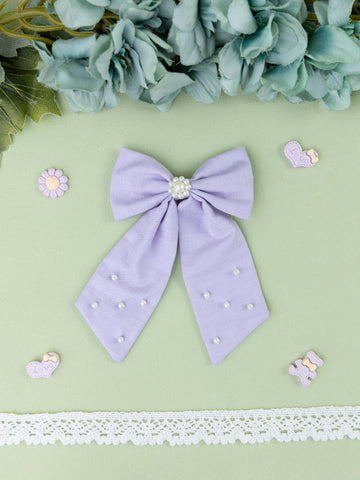 Pearl Embellished Sailor Bow Alligator Hair Clip - Lavender