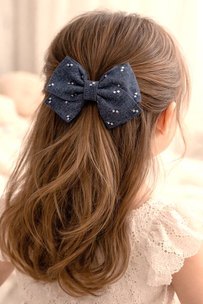 Indigo Denim Butterfly Clip- Grey