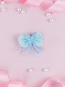 Knotted Butterfly Embellished Kids Tulle Alligator Hair Clip- Light Blue