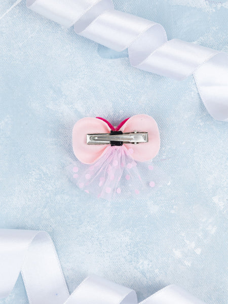 Knotted Butterfly Embellished Kids Tulle Alligator Hair Clip- Light Pink