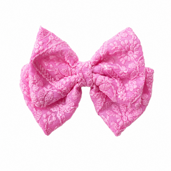 Garden Lace Bow Alligator Clip- Pink