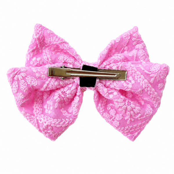 Garden Lace Bow Alligator Clip- Pink