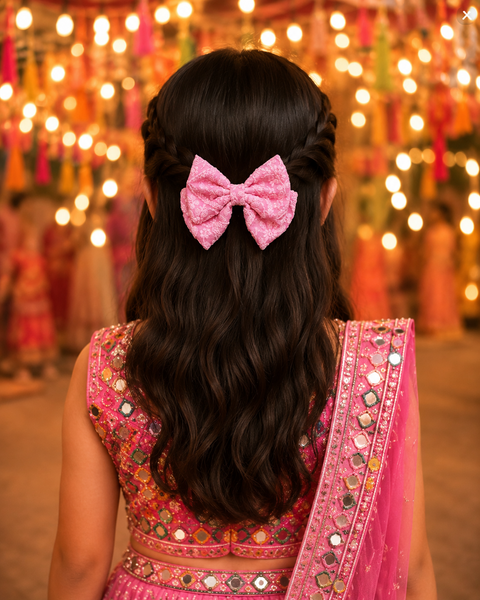 Garden Lace Bow Alligator Clip- Pink