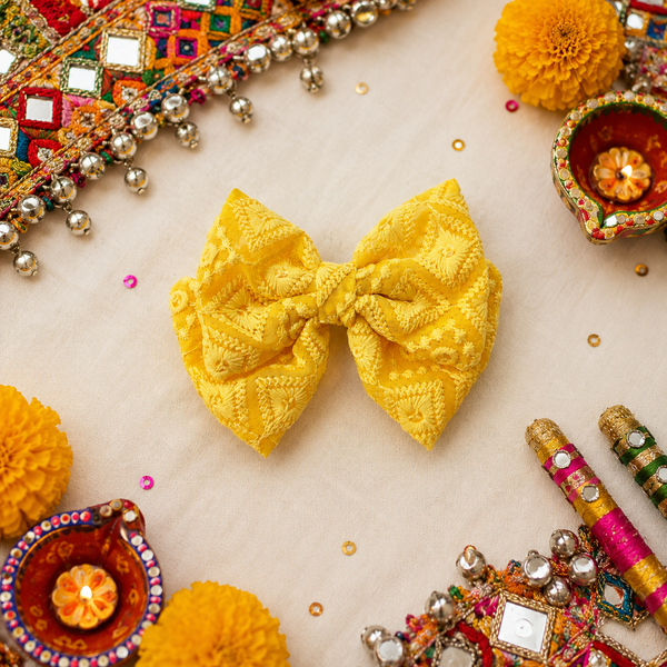 Garden Lace Bow Alligator Clip- Yellow