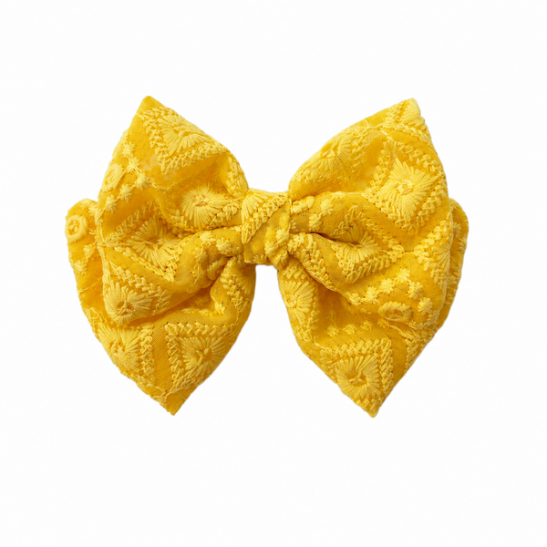 Garden Lace Bow Alligator Clip- Yellow