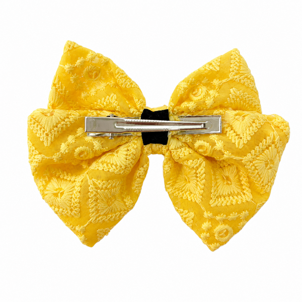 Garden Lace Bow Alligator Clip- Yellow