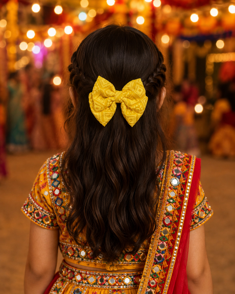 Garden Lace Bow Alligator Clip- Yellow
