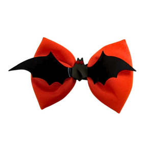 Halloween Alligator Clip Bat School Bow – Orange