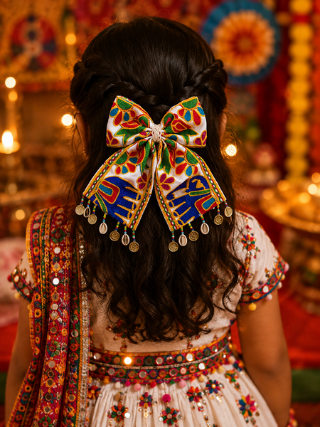 Navratri Rangoli Bow Alligator Clip – Multicolor