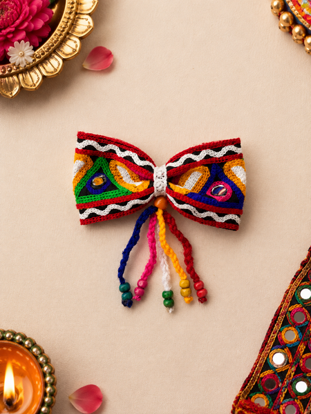 Colorful Mirror Tassel Bow Alligator Clip- Multicolor