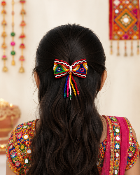 Colorful Mirror Tassel Bow Alligator Clip- Multicolor