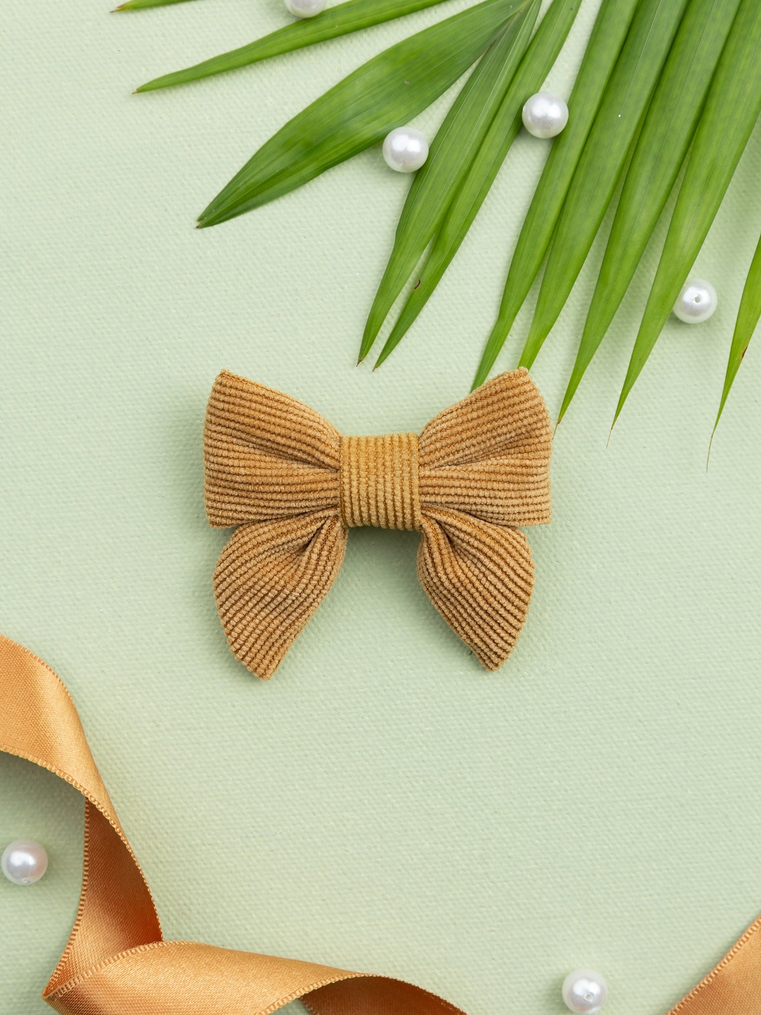 Corduroy Sailor Bow Alligator Hair Clip- Camel