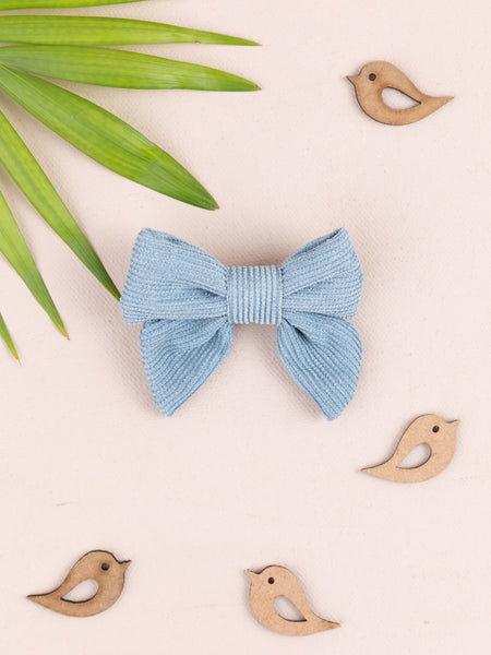 Corduroy Sailor Bow Alligator Hair Clip- Light Blue