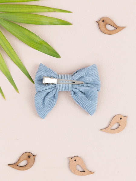 Corduroy Sailor Bow Alligator Hair Clip- Light Blue