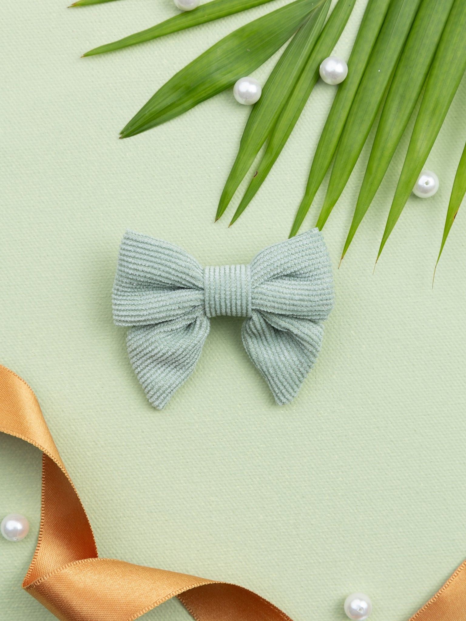 Corduroy Sailor Bow Alligator Hair Clip- Sea Green