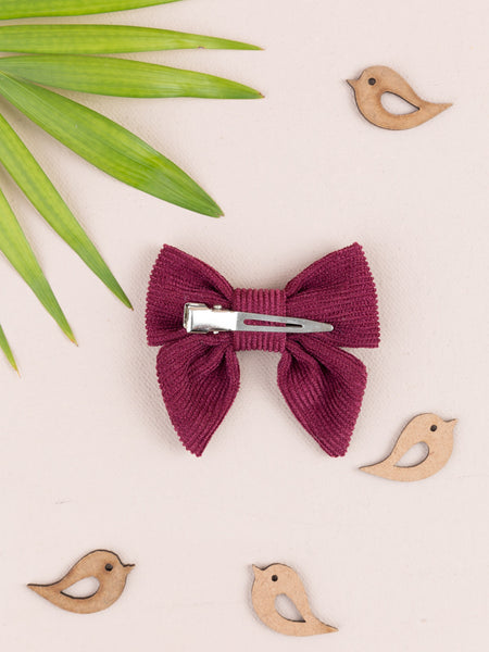 Corduroy Sailor Bow Alligator Hair Clip- Wine Red