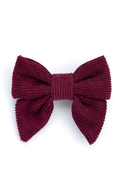 Corduroy Sailor Bow Alligator Hair Clip- Wine Red