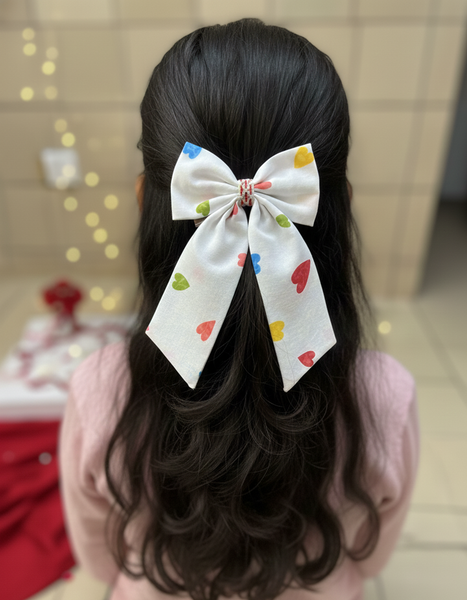 Multicolor Heart Bow Alligator Clip- White