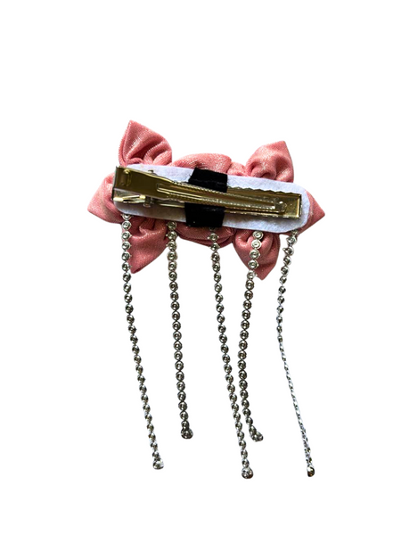 Girls Two Flower Silver Center Alligator Clip- Peach